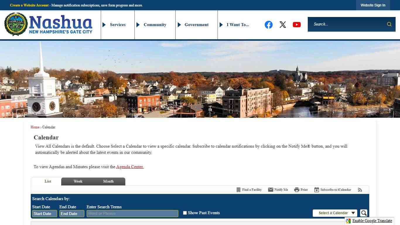 Calendar • Nashua, NH • CivicEngage