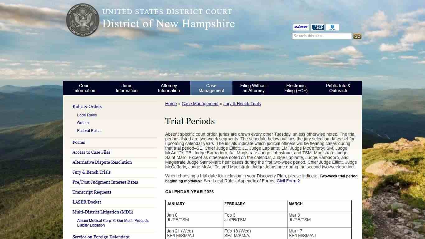 Trial Periods | District of New Hampshire | United States District Court