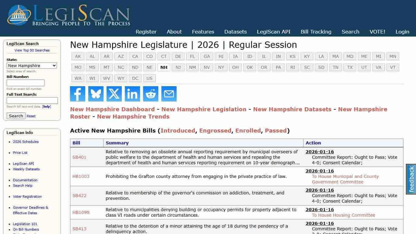 New Hampshire Legislature | 2026 | Regular Session | LegiScan
